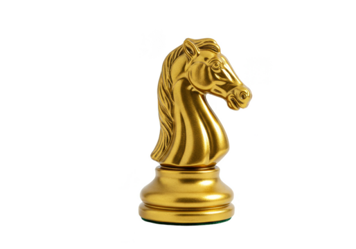 Isolated Golden Knight Chess Piece Strategy Game on Transparent Background