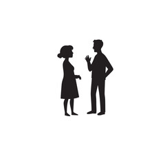 Vector art of man and woman silhouettes talking isolated on white background