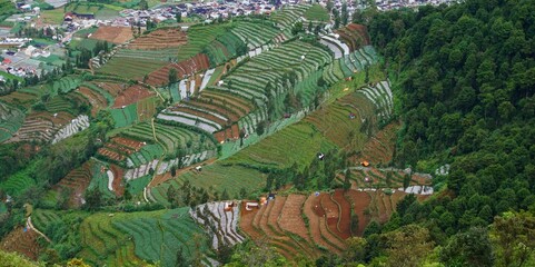 beautiful views of the countryside, terraces and hills taken from the top of the mountain