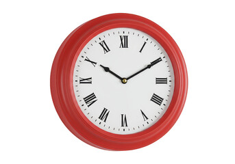 Isolated Illustration of a Red Clock with Roman Numerals on Transparent