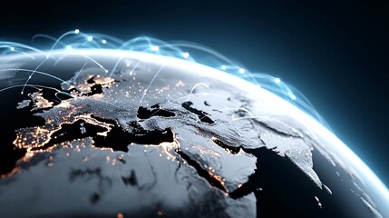 Global connectivity interactive earth visualization of digital networks and data flow
