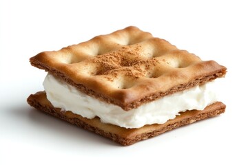 One artisan-style cracker layered with whipped cream cheese and a touch of paprika for garnish, isolated on white background