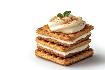 One artisan-style cracker layered with whipped cream cheese and a touch of paprika for garnish, isolated on white background