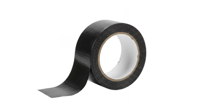 Isolated Black Duct Tape Roll Adhesive Material on Transparent Background