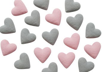 Isolated Background of Many Gray and Pink Hearts with Transparent Backdrop