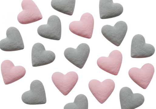 Isolated Background of Many Gray and Pink Hearts with Transparent Backdrop