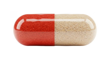 Isolated Pharmaceutical Capsule Medicine Red and White on Transparent Background