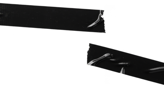 Isolated Black Adhesive Duct Tape Strips On Transparent Background