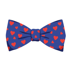 Isolated Illustration of Blue Bow Tie with Red Hearts in Transparent