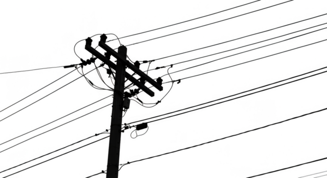 Isolated Electrical Power Lines Cable on Transparent Background