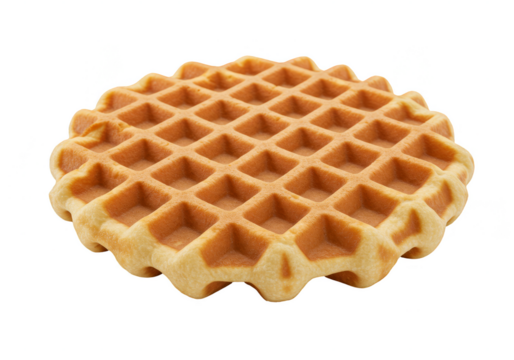 Isolated Close-up Of Golden Square Pattern Waffle Food On Transparent