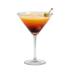 Isolated Cocktail Glass with Orange Martini and Olive on Transparent