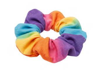 Isolated Rainbow Colorful Fabric Hair Scrunchie Fashionable Elastic Band
