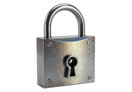 Isolated Metal Padlock For Security Protection with Transparent Background