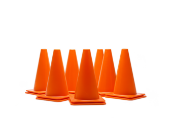 Isolated Orange Traffic Cones Pylons Safety Equipment on Transparent BG