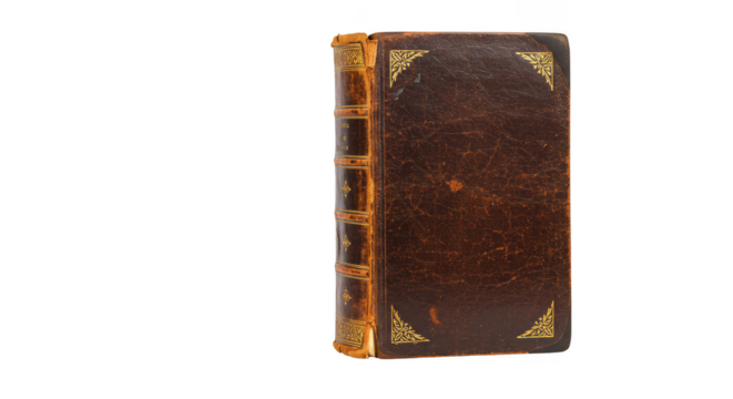 Isolated Old Leather Bound Book of Knowledge Antique Vintage Style