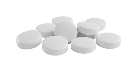 Isolated Pile of White Medicine Pills Tablet Drug on Transparent Background