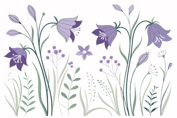 Purple flowers clipart set in watercolor. Violet flower collection clipart