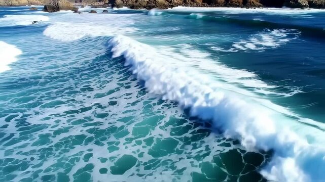 Beautiful Seascape Footage of Ocean Waves Crashing Against the Shoreline