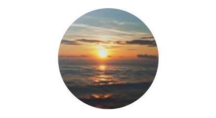 Isolated Background of Sunset Sky and Sea Reflection with Clouds in Circle
