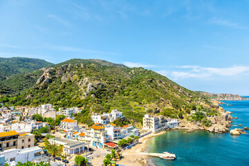 Obraz na płótnie Canvas Therma, Ikaria spa townscape at island of Greece longevity blue zone of thermal hot springs town village at Greek Icarian Aegean sea