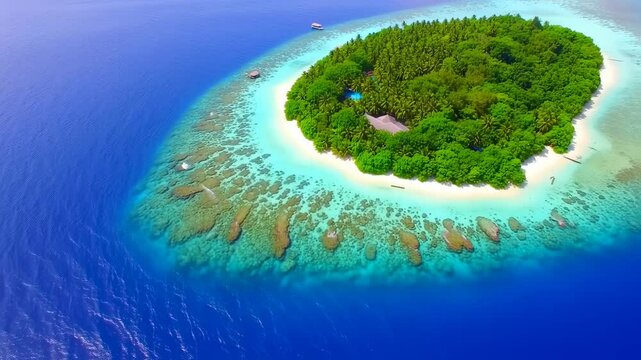 Aerial View of a Tropical Island Paradise with Turquoise Waters and Lush Greenery Landscape