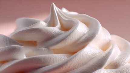 Close-up of a creamy, swirling dessert topping, elegantly swirled, with a soft, light, and smooth texture.