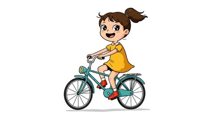 Cartoon girl riding a bicycle graphic vector illustration design
