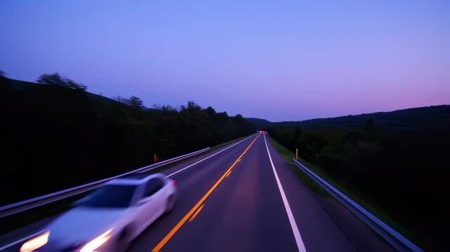 Scenic Night Drive, Capturing the Beauty of the Roadway at Twilight Hour