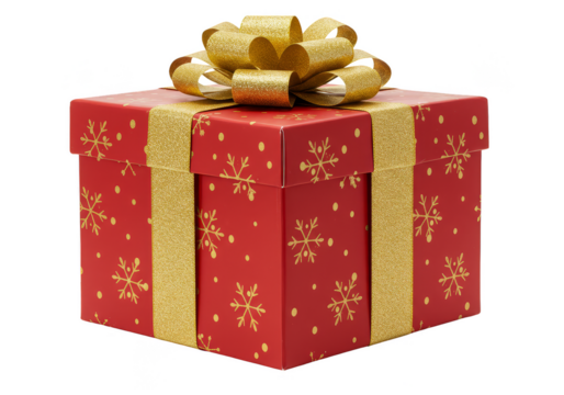Isolated Background Red Present with Golden Bow And Ribbons Decor - Powered by Adobe