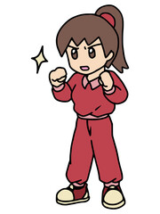 やる気に満ちてポーズをとる若い女性のイラスト　カラー（Affinity Designer版）