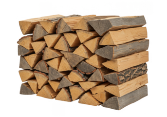 Isolated Stack of Firewood with Natural Texture and Triangle Cut Timber