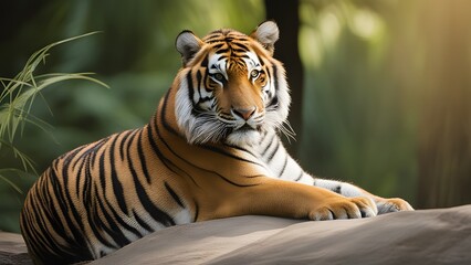 Fototapeta premium Powerful tiger in natural forest environment showcasing strength and wildlife beauty