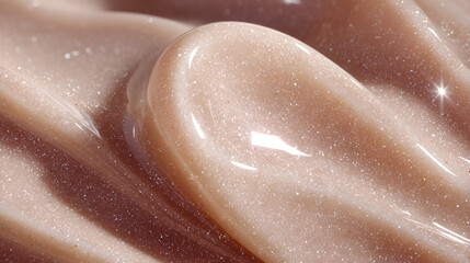 Luxurious shimmer cream swirl. Smooth, shiny texture with light-reflecting particles creates a captivating effect.