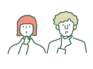 考える男女　表情