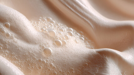 Close-up of rich lather and tiny bubbles creates an abstract landscape of soft textures and creamy tones.