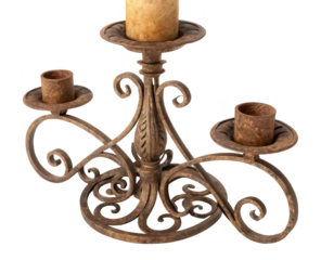 Vintage wrought iron candle holder isolated PNG decorative wrought iron PNG classic lighting accessory PNG retro home decor PNG vintage candle stand PNG transparent background image