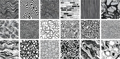 Black & White Texture Patterns - Diverse Abstract Grid