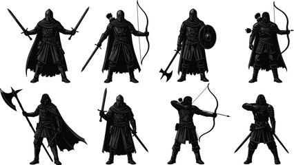 Obraz premium Medieval Fantasy Character Silhouettes - Adventure & Combat Icons