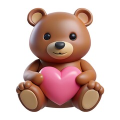 Naklejka premium Adorable 3d brown teddy bear holding pink heart