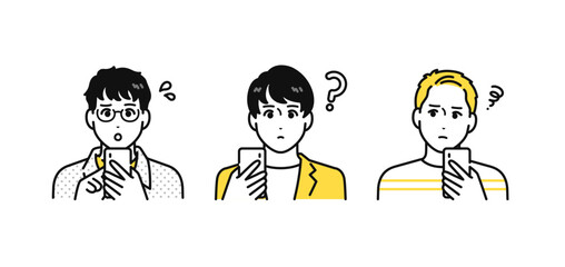 スマホ 困る 若い男性 アイコン イラスト セット