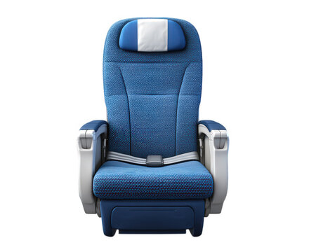 Airplane seat blue fabric isolated transparency background comfortable travel safety belt modern armrest economy class relaxation