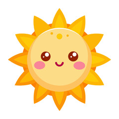Cute, happy, and brightly colored cartoon sun with a smiling face.