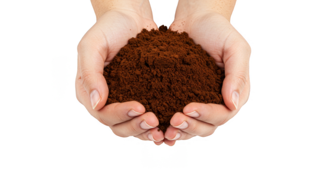 Isolated Human Hand Holding Brown Rich Soil on Transparent Background
