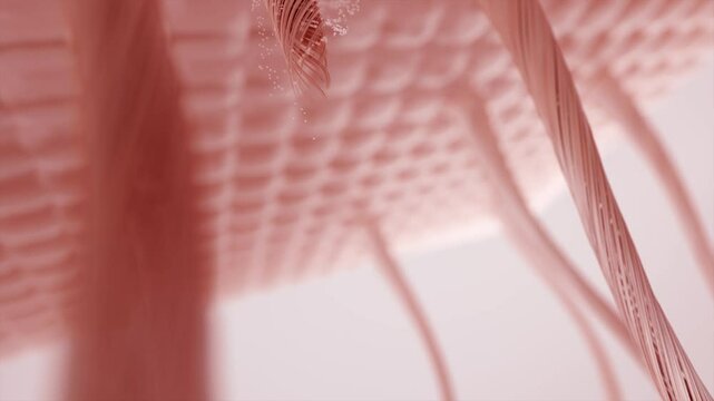 Pink essence ball penetrates the skin layer, promotes fiber growth, activates cell regeneration, anti-wrinkle and anti-aging, facial wrinkles disappear, firming and elastic, cosmetics advertising, 3d.