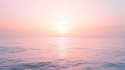 Naklejka premium Serene ocean view under a soft, pastel sunrise sky, reflecting in the tranquil water.