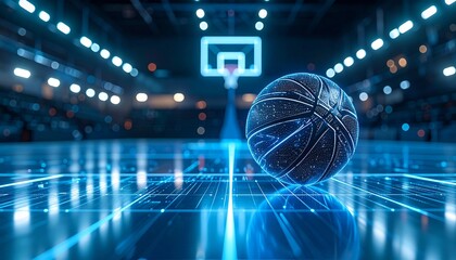 Neon Basketball: A captivating image showcasing a basketball court illuminated by neon lights, with a sleek ball taking center stage. Capturing the essence of competition and dynamic energy.