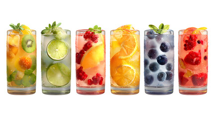 Fresh fruit cocktail with ice and strawberry in a glass
