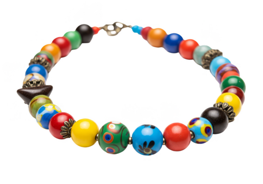 Isolated Multi Colored Beaded Necklace Fashion Ornament on Transparent