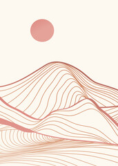 Creative minimalist modern line art print. Abstract mountain contemporary aesthetic backgrounds landscapes. with mountain, forest, sea, skyline, wave